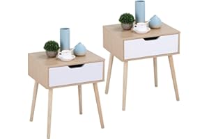 Yaheetech Lot de 2 Tables de Chevet Scandinaves, Tables de Nuit, Tables d'Appoint avec Tiroir, Table de Lit pour Salon Couloir Chambre Bureau Moderne Brun Clair