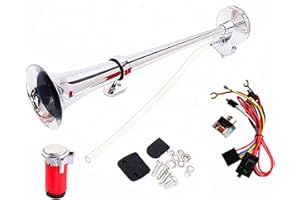 YIYDA Bocina de coche Bocina de camión 150DB Car Horn 450 mm Bocina de aire de coche Cromado Zinc Rojo Trompeta individual con compresor Bocina de coche alarma Bocina para 12V Moto Tren Barco etc