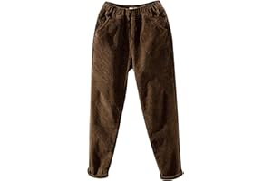 SKOTO Pantalon en velours côtelé pour femme - Taille haute - Pantalon thermique avec poche - Pantalon de jogging épais et chaud - Pantalon d'hiver - Pantalon de fitness en velours côtelé - Pantalon de sport