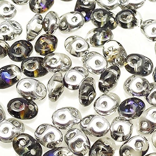 2.5x5mm Czech Glass Super Duo Beads - Crystal/Heliotrope - 10g