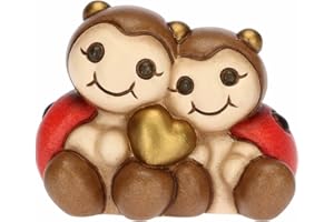 THUN, Bomboniera in Ceramica Decorata a Mano con Coppia di Coccinelle con Cuore, Simbolo d'Amore e Portafortuna, Linea Bomboniere, 5.6x3.5x4.3 cm h
