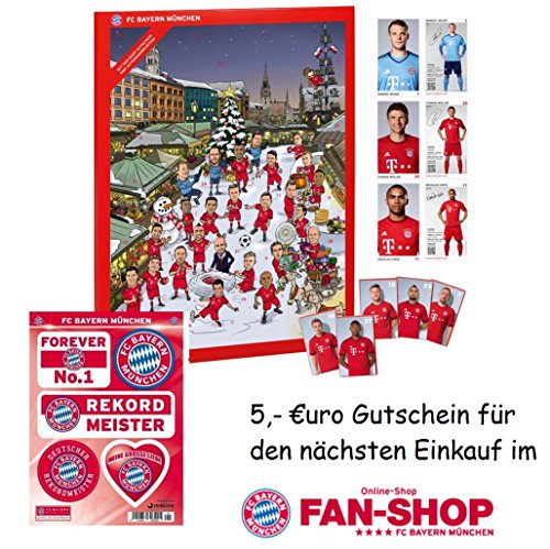 Preisvergleich Produktbild FC Bayern München XXL Comic Adventskalender - Autogrammkarten, Aufkleber Set, 25 Vollmilch-Schokoladen Täfelchen & FCB Fanshop Gutschein