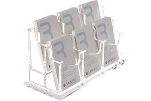 SANRUI Acrylic Business Card Holder for Desk,Vertical Name Card Display Holder,Clear Business Card Display Stand,Tidy Home Office Accessories, 2 Tiers 6 Slots