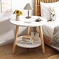ALLSOLA Round Side Table with Storage Shelf for Living Room, Bedroom, Small Spaces - Easy Assembly 2-tier Modern Home Decor Bedside Table with Wood Legs (50 * 50 * 52cm)