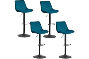 JaHECOME Velvet Teal Bar Stools Set of 4- Modern Swivel Height Adjustable Barstools with Black Metal, Armless Large Padded Cushion Breakfast Counter Chairs for Kitchen Island, Pub, Restaurant, Café