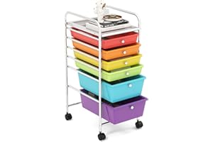 GiantexUK 4/6/12 Drawers Storage Trolley, Multipurpose Utility Rolling Cart on Wheels, Plastic Shelving Organizer Unit for Home Office Hairdressing Salon (Rainbow, 6 Drawers)