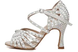 AOQUNFS Donna Scarpe da Ballo Latino Americano Strass con Tacco Salsa Bachata Tango Feste Performance Scarpe Ballo da Sala,L357