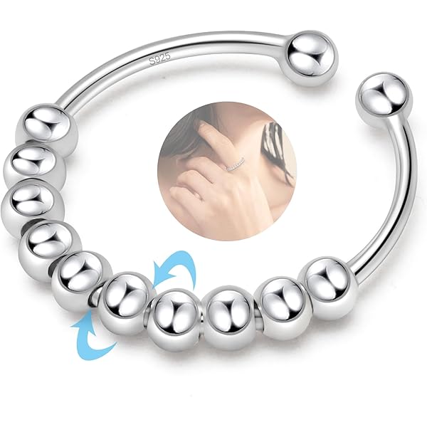 CJAPGJW Fidget Ringe 2 Stück - Verstellbare Anti-Stress Ringe Silber Für Frauen