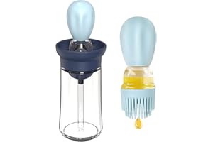 DISNACE Szklana butelka na olej z silikonowym pędzlem, 2 w 1, dozownik oliwy z oliwek, butelka na olej, przenośna szczotka do grilla, gotowanie deseru, pieczenia, naleśników, oliwy z oliwek, miodu, octu,