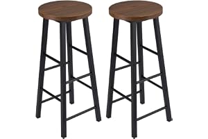 WOLTU 2x barpall bistropall diskpall barstol, ram av robust stål, sits av MDF, mörk bok