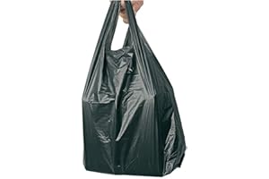Sabco - 8 x 13 x 18" Strong Black Vest Style Plastic Carrier Bags | Heavy Duty 20mu | Hi Tensile Vest Bottle Carrier Bag (100)