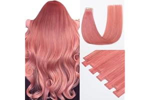 HotLulana Extensiones Adhesivas Pelo Humano Pink Real Remy Extensiones de Cabello Natural Adhesivas Coloured Soft Liso Sin Costuras Tape Hair Extensions Skin Weft Hair Extension 10pcs 25g 20Pulgada.