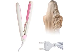 AOMIGT Plancha de pelo 2 en 1, Mini plancha de pelo, Plancha de pelo profesional, Rizador de Calefacción de Hierro, Mini Alisador de Pelo de Viaje para el hogar o salón(Blanco)