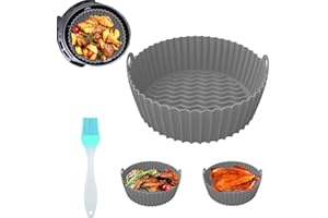 PTBWS Panier Friteuse en Silicone,Accessoire Air Fryer,Pot en Silicone pour Friteuse à Air,Panier en Silicone antiadhésif Réutilisable,pour Airfryer,Le Moule à Gâteau, etc（grey)