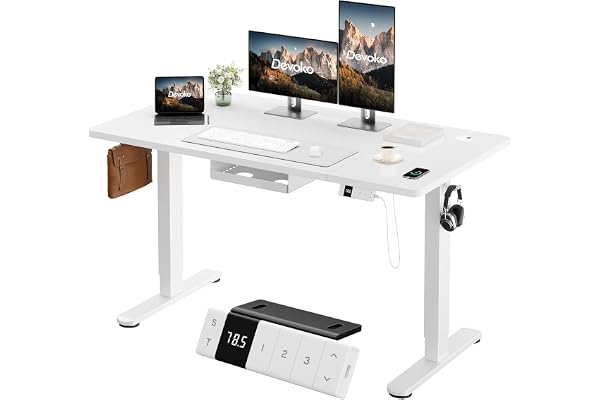 Devoko Bureau Assis Debout Électrique 160×80cm, Bureau Électrique avec Chargeur Type-C Organiseur de Câbles et 3 Positions Mémorisables Réglable en Hauteur pour Bureau, Télétravail, Blanc