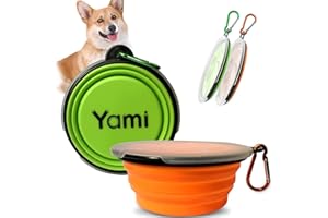 YAMI Lot de 2 Gamelles Pliables pour Chiens, Bols en Silicone pour Chien et Chat avec couvercles et mousquetons pour la Marche en Camping de Voyage (Vert&Orange)