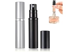 POTWPOT 5ML Perfume Atomiser Refillable Bottles, 2 Pack Refillable & Travel Size Perfume Bottle Leakproof Travel Perfume Bottle Refillable Suitable Purse Pocket or Luggage (Black & Silver) (POT2113)