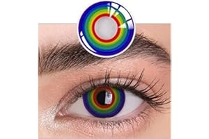 FRESH LADY Pack Lentillas Cosplay de Hidrogel blandas 1 par Lentes de contacto color arcoiris sin graduación. Duración: 12 meses. Incluye estuche y 10ml de solución. Color Arcoiris