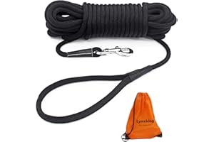 lynxking Check Cord Dog Leash Long Lead Training Tracking Line Comfortable Handle Heavy Duty Puppy Rope 3M 4.5M 9M 15M for Small Medium Large Dogs Black