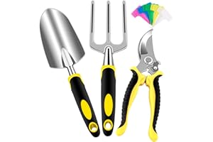 AGAKY Set Attrezzi da Giardino 3 Pezzi Durevole Alluminio Kit Giardinaggio Comprende Forbici,Pala,Forchetta ,per Giardinaggio Piantare