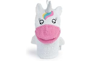 Isabelle Laurier - Gant de Toilette Amusant pour Enfant 100% Coton - Gant de Bain éponge pour bébé - Modèle Licorne, Blanc
