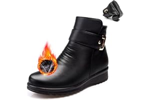 MAOAEAD Orthopädische Stiefel für Damen, Metallschnalle, echtes Leder, Wolle, Winter, warm, rutschfest, Samt, Leder, Stiefeletten & Booties