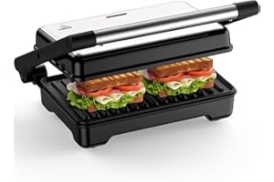 KITPRESENT OSTBA Tostapane Piastra, Piastra per Panini & Sandwich Maker, 1200W Griglia Elettrica con Antiaderenti, Indicatori luminosi, Impugnatura Cool Touch, Facile da Pulire, 2 Fette