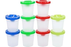 KIDS B CRAFTY Paint Pots for Kids – Paint Water Pots with Lids & Stoppers, No-Spill | 10 Clear Paint Containers for Classroom, School & Arts