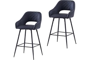 AINPECCA Bar Stools Set of 2 Black Faux Leather Barstools Breakfast Bar Stools with Arms Backs Workshop Kitchen Barstool Upholstered Seat Metal Footrest for Home Bar, Counter, Kitchen and Islands