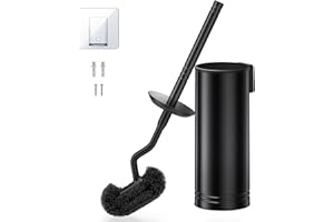 ‎HAMITOR HAMITOR Edelstahl Klobürste Set: Toilettenbürste mit Wandmontage Ohne Bohren, WC Bürste für Tiefenreinigung unter dem Rand mit Schnell trocknendem & Abtropf-Halter, Langer Griff im Badezimmer-Schwarz
