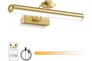 AIXPI Picture Lights for Wall, Battery Operated Wall Lights with Remote, Dimmers, Timers & 3 Color Temps, 12.6 in Rechargeable LED Metal Wall Sconces for Living Room, Artworks, Gold 1 Pack