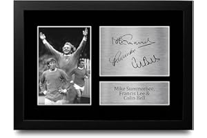 HWC Trading FR A4 Mike Summerbee, Francis Lee & Colin Bell Manchester City Man City Gifts Printed Signed Autograph Picture for Football Fans and Supporters - A4 Framed
