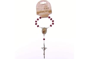 M&HONG Catholic Silver chain scented red wood single decade pocket car rosary beads St. Christopher & papal crucifix