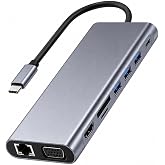 DENSHİ 11'i 1 Arada USB-C HUB Type-C &Ccedil;oklayıcı | HDMI 4K, VGA, RJ45 Ethernet, SD/TF Kart Okuyucu, 100W PD Şarj, 4x USB 3.0 | 