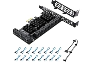 YBBOTT PCI Express to 16 Ports1X Card, 6 Gbit/s SATA 3.0 Controller, PCIe Expansion Card, Non-Raid, Supports HDDS, with Low Profile Bracket and 16 Cables, JMB575 ASM1064 Chips