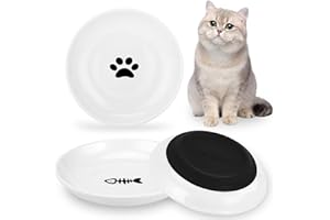 COLLAZOEY Ceramiczna miska dla kota, 3 sztuki, płaska miska z antypoślizgowym silikonowym dnem, miska na karmę dla kota przed zmęczeniem wąsów, miski na karmę dla kotów, kotów i psów