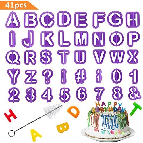 Fondant Sugarcraft Cake Letter Cutters, CRMICL Fondant Tools Set Cake Decorating Tools Fondant Cutters Tools Rose Flower Alphanumeric Characters Moulds Set for Fondant(Blue, 41)