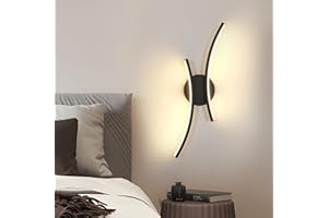Goeco Applique da Parete Interno, 20W 44CM Lampada da Parete a LED in Acrilico, Luce Bianca Calda 3000K Luce a Parete Moderno Applique Curva per Camera da Letto, Soggiorno, Corridoio, Nero