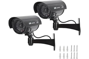 LYLXIENTY Dummy Cameras Fake CCTV 2PCS, Dummy Fake Security CCTV Camera Simulation Monitor with Flashing LED, Dummy CCTV Cameras Outdoor Indoor, Bullet Shape Dummy Fake Camera Waterproof (2 CCTV Signs + Screws)