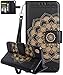 Produktbild Sony Xperia XA1 Hülle(5,0Zoll),Roreikes Bookstyle Handyhülle Premium PU-Leder Tasche Flip Case Brieftasche Etui Handy Schutzhülle 3D Relief Totem Blume Muster Geschnitzte Design Backcover Flip Cover Wallet Hardcase im Bookstyle mit Standfunktion Karteneinschub-schwarz