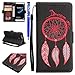 Produktbild FESELE Dreamcatcher Schutzhülle für [Huawei P9] Feder Traumfänger Prägung Brieftasche Hülle Leder Flip Case Handyhülle mit Magnetverschluss, Huawei P9 Card Slot Vintage Series Wallet Cover Ledertasche Leder-Mappen-Karten-Slot-Abdeckung im Bookstyle Ständer Kartenfach für Huawei P9 + Blau Eingabestift Stylus Touch Pen-Traumfänger,schwarz
