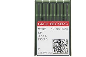 GROZ-BECKERT Pack of 10 Sewing Needles dpx5 with Round Piston and Bullet Tip for Industrial Sewing Machines (Nm. 110/18)