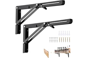 Viesap Escuadras Abatibles300mm, 2 PCS Escuadras para Estanterias,Soporte Estantería Plegable,Pared Soporte de Estante, bisagras abatibles Plegable de Acero con Tacos y Tornillos, Carga Máxima: 50kg