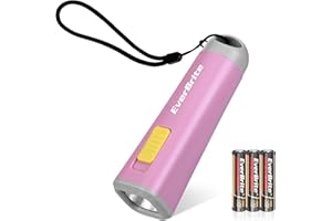 ‎EVERBRITE EverBrite Mini LED Taschenlampe mit Kordel bunt klein rosa lila, 1W mit 3 AAA Batterien, für Geburtstagsgeschenk