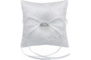 YALiya Ringkudde, bröllop, ringhållare, kudde, vit, brudkudde, bärare, ringlåda, 15 x 15 cm, ringlåda, ringlåda med satinband för bröllop, fest, bröllopsceremoni, ansökan