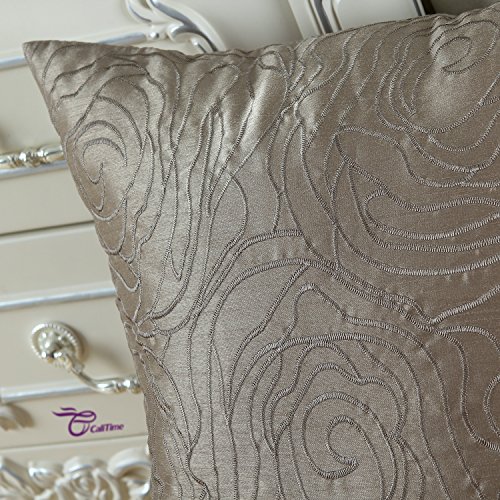 calitime Kissen Shell Kissenbezug Kunstseide Rosen Blumenmuster bestickt verschiedenen Farben 45 x 45 cm, Polyester-Mischgewebe, taupe, 45,7 x 45,7 cm - 5