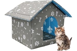 MUYYIKA Cat House for Outdoor Winterproof Waterproof Weatherproof Cat Cave Pet House Soft Warm Pet House Outdoor Dog Cave with Removable Cushion (L:45x43x40cm, Grey)