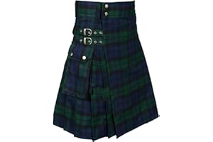 Générique Kilt écossais pour Homme Kilt Utilitaire Tartan Traditionnel des Highlands Jupe à Carreaux avec Poches Traditionnelle Médiévale Écosse Jupe Plissée Vêtements Steampunk