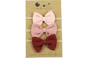 Leobulle - Lot de 3 Bandeaux Elastiques avec Noeud en Double Gaze de Coton - De la Naissance à 3ans (Rose)