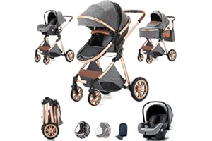 Shukbeta Kinderwagen 3 in 1 Baby Buggy Kinderwagen Kinder Leichtgewicht Faltbarer Reisesystem für Neugeborene and Kleinkinder von 0-36 Monaten ab Geburt Aluminium, GREY, 15.0 kilograms